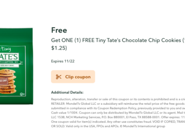 FREE Tiny Tate’s Chocolate Chip Cookies | Publix Digital Coupon