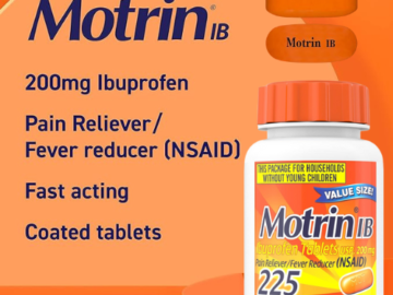 Motrin 225-Count Ibuprofen 200mg Pain Reliever Fever Reducer Tablets as low as $6.19 After Coupon (Reg. $20.24) + Free Shipping. – 3¢/Tablet