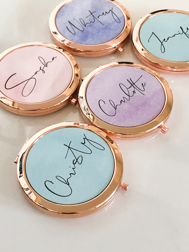 Personalized Compact Mirrors with names charlotte,  christy, whitney engraved on them