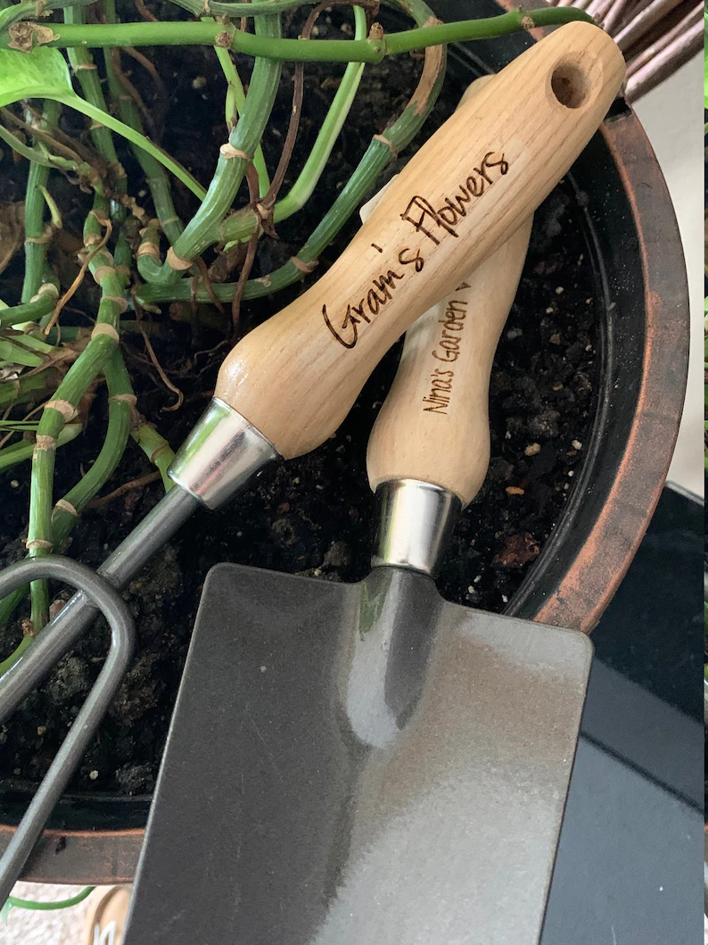 two garden spades with customized handles