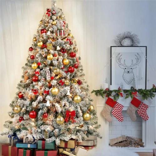 Create a festive and magical ambiance in your home with SmileMart 7.5 Pre-lit Flocked Christmas Tree with Warm Lights, Frosted White for just $139 Shipped Free (Reg. $193.30)