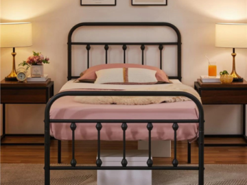 Create a comfortable and stylish sleeping area with Alden Design Metal Platform Twin Bed with High Headboard, Black for just $68 Shipped Free (Reg. $115)