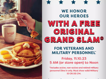 Denny's Original Grand Slam: Free for veterans on Nov 10th