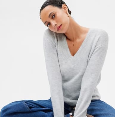 Gap Factory Relaxed Forever Cozy V-Neck Sweater in Light Heather Gray