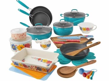The Pioneer Woman Brilliant Blooms 38-Piece Cookware Set in teal