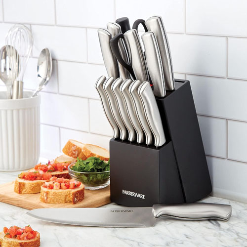 Farberware Stainless Steel 15-Piece Kitchen Knife Set, Black with Wood Block $19.99 (Reg. $46) – Lowest price in 30 days