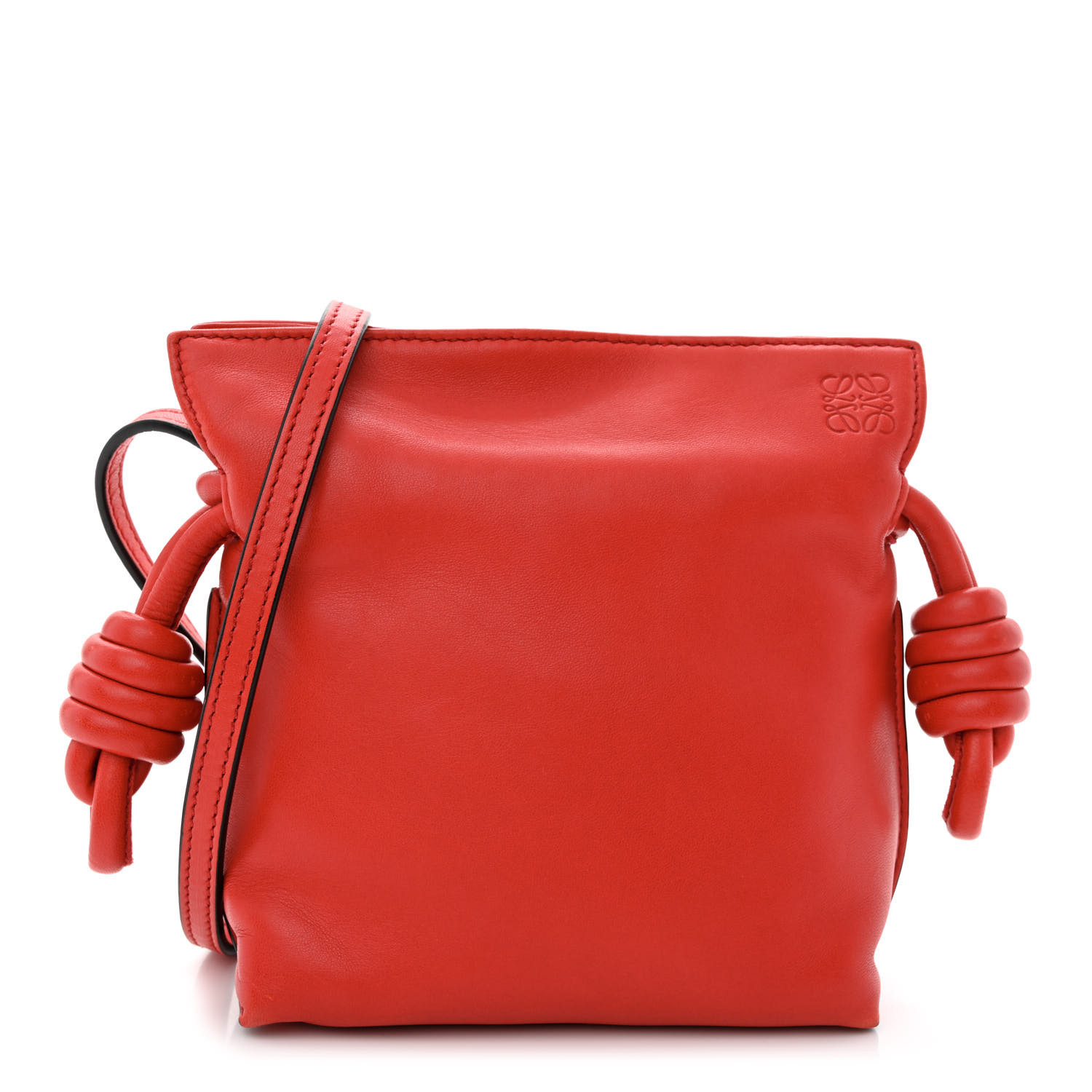 LOEWE Calfskin Flamenco Knot Crossbody bag in the color Red by FASHIONPHILE