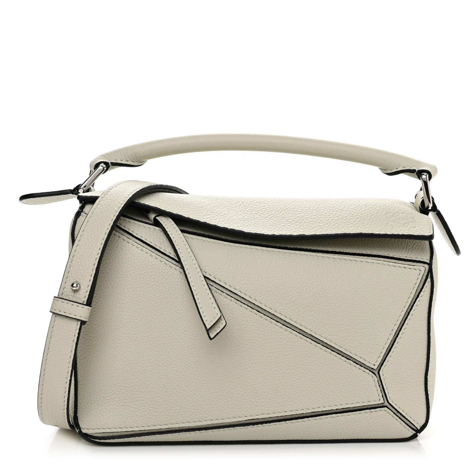 LOEWE Grained Calfskin Small Puzzle Bag in the color beige by FASHIONPHILE