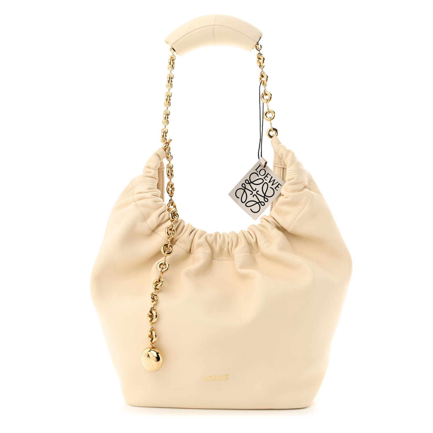 LOEWE Mellow Nappa Lambskin Small Squeeze Bag in the color Chalk by FASHIONPHILE