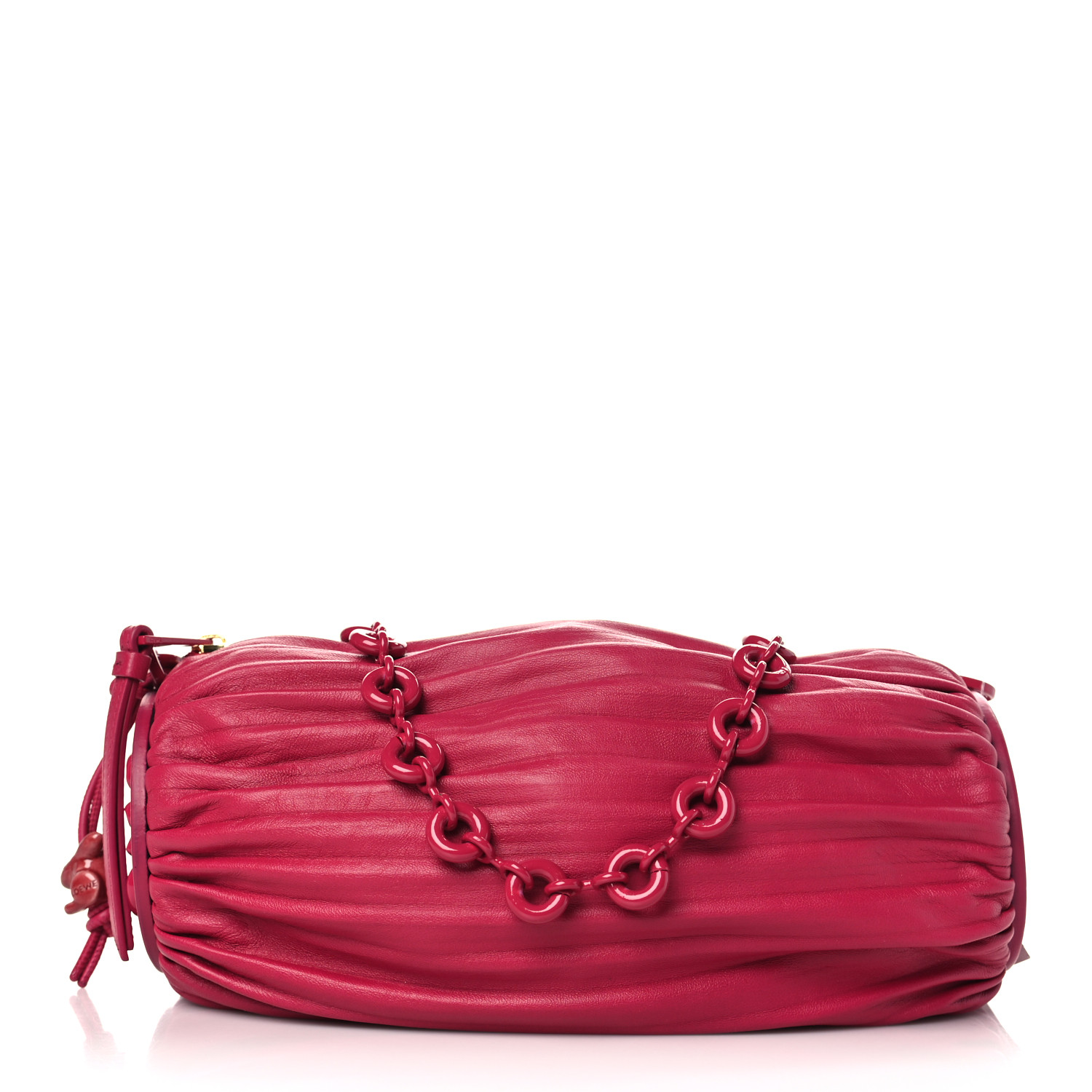 LOEWE Lambskin Pleated Bracelet Pouch shoulder Bag in the color Ruby Red Glaze by FASHIONPHILE