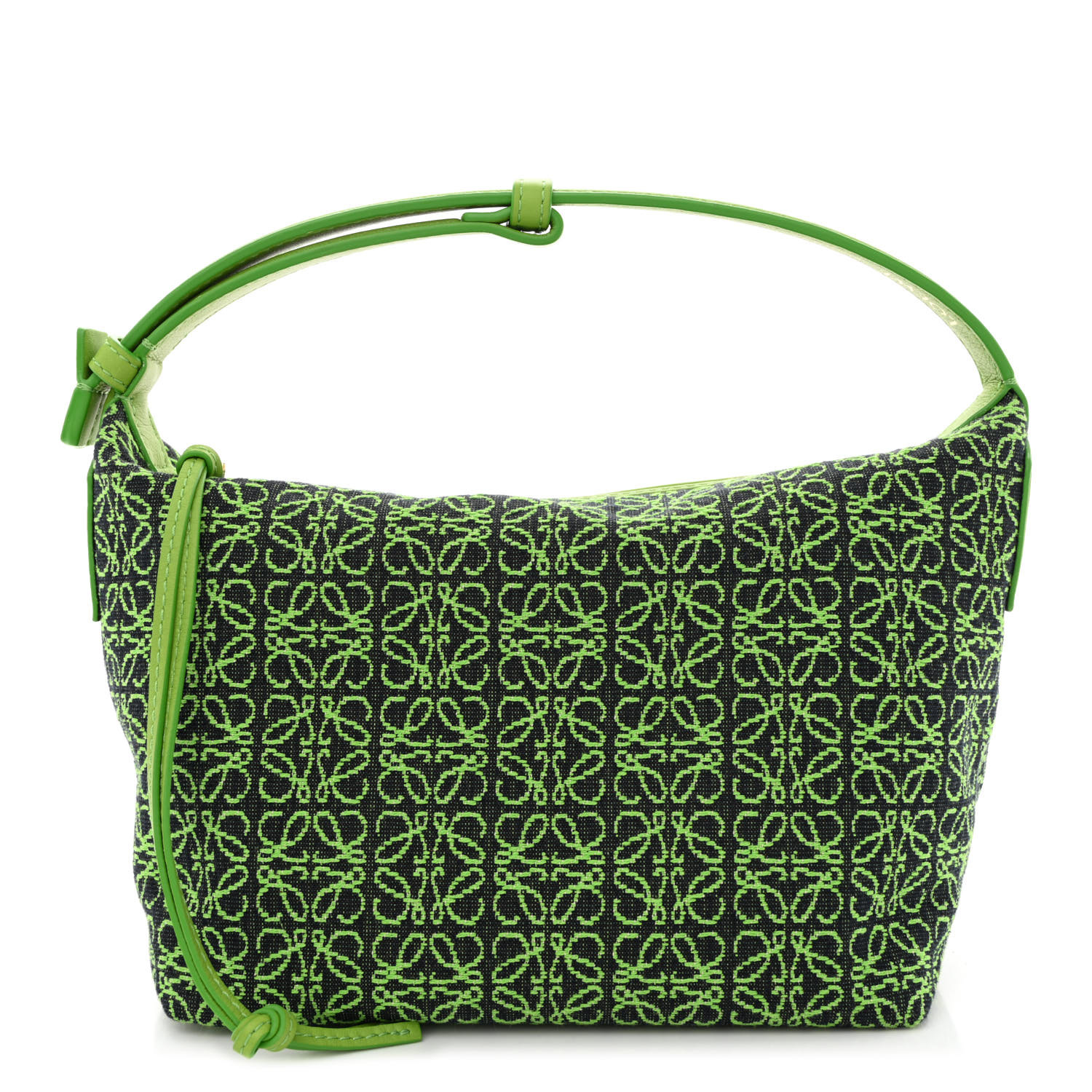 LOEWE Jacquard Anagram Calfskin Small Cubi Bag in the color Apple Green by FASHIONPHILE