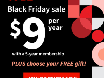 Black Friday Sale! Join for $9 per year with a 5 year membership + get a Free Insulated Trunk Organizer or Red and Gray Spider Splash Day Bag!