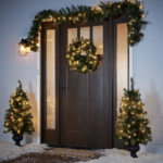 Christmas trees by door