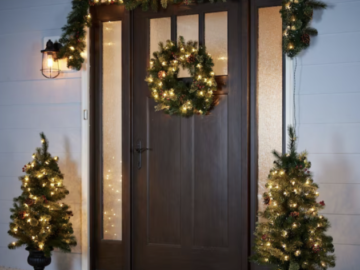 Christmas trees by door