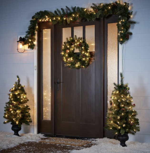 Christmas trees by door
