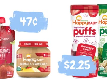 47¢ Happy Baby Food Pouches & $2.25 Snacks