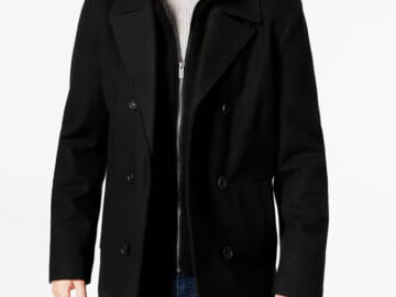 Kenneth Cole Men's Double-Breasted Wool-Blend Peacoat w/ Bib for $80 + free shipping