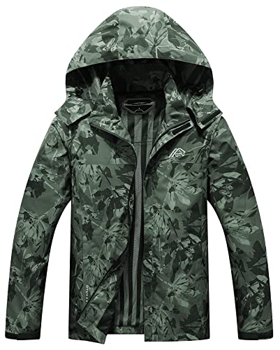 OTU Men's Lightweight Waterproof Hooded Rain Jacket Outdoor Raincoat Shell Jacket for Hiking Travel Army Green Camo S