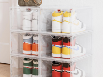 Ensure your footwear stays neat and accessible with this Durable Shoe Box Organizer, 6 Pack for just $32.39 (Reg. $59.99) – $5.40/shoe box!