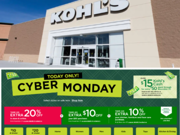 Today Only! Kohls Cyber Monday: Stacking Codes 20% + $10 off $50 + Earn $15 Kohl’s Cash on $50 Spent + More!