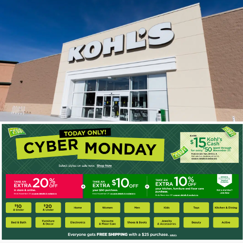 Today Only! Kohls Cyber Monday: Stacking Codes 20% + $10 off $50 + Earn $15 Kohl’s Cash on $50 Spent + More!