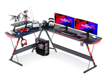 66" L-Shaped Carbon Fiber Computer Gaming Desk for $100 + free shipping