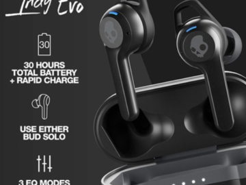 Skullcandy Indy Evo True Wireless In-Ear Bluetooth Earbuds $14.99 (Reg. $70) – 30-Hour Battery – True Black and Chill Grey