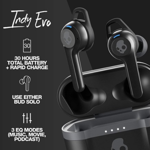 Skullcandy Indy Evo True Wireless In-Ear Bluetooth Earbuds $14.99 (Reg. $70) – 30-Hour Battery – True Black and Chill Grey