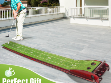 Level up your golf skills with Golf Putting Green Mat with Auto Ball Return for just $64.99 Shipped Free (Reg. $129.99)