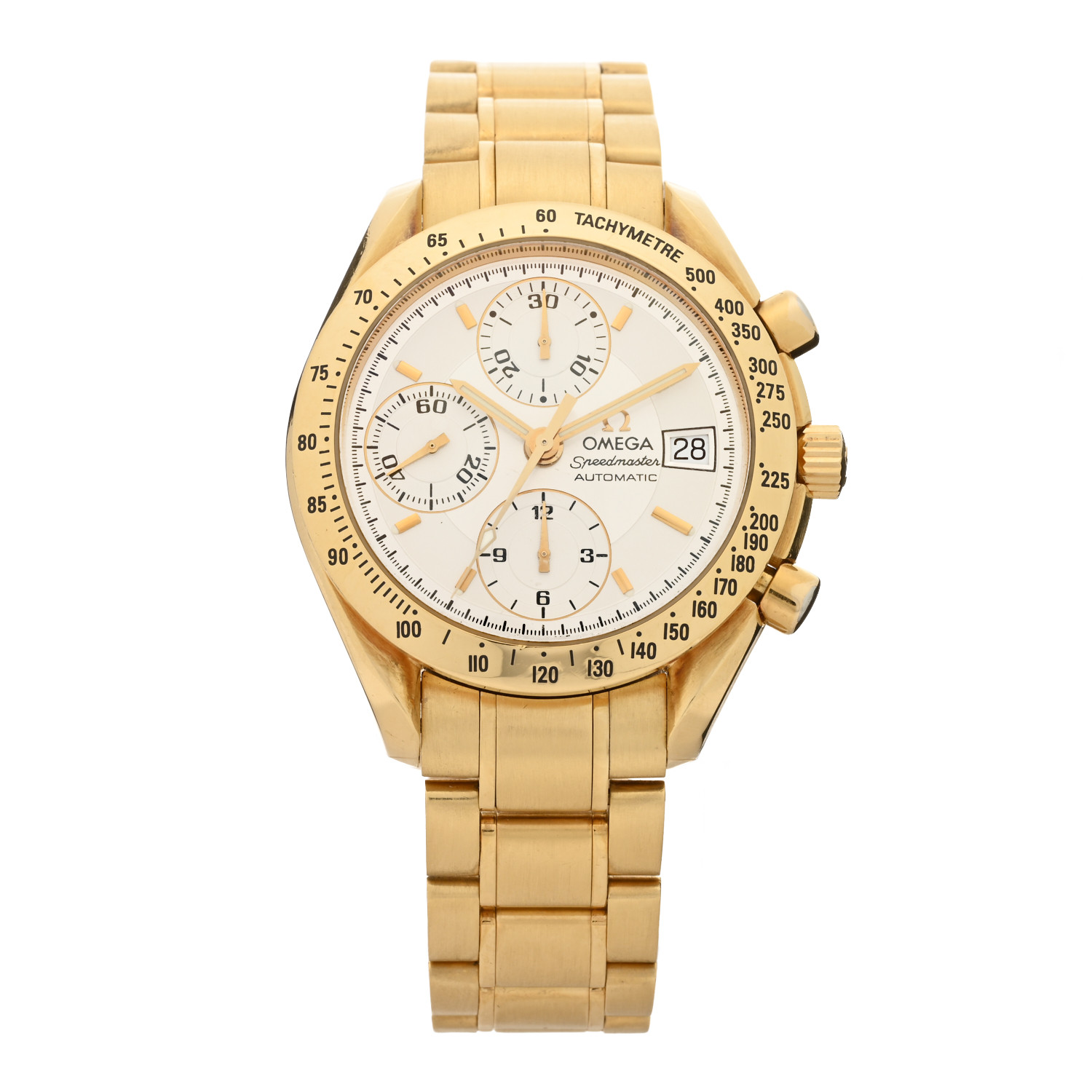 OMEGA Stainless 18K Yellow Gold 39mm Speedmaster Chronograph Automatic Watch Silver 3111.10 image of OMEGA Stainless 18K Yellow Gold 39mm Speedmaster Chronograph Automatic Watch Silver 3111.10 by FASHIONPHILE