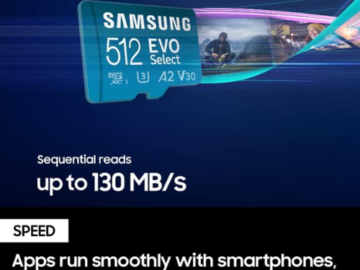 SAMSUNG EVO Select 512GB Micro SD-Memory-Card + Adapter $24.99 (Reg. $40.62)