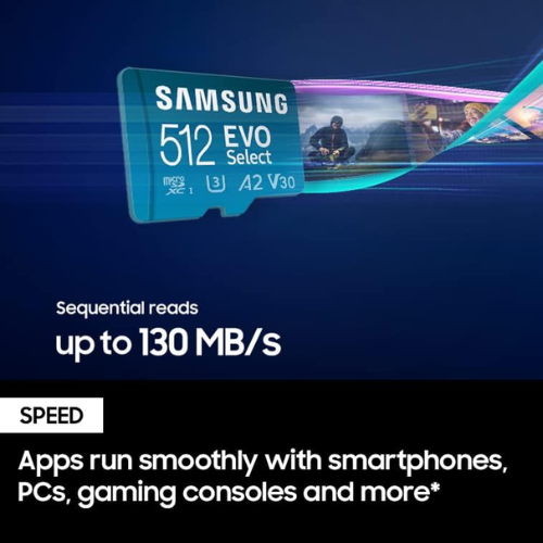 SAMSUNG EVO Select 512GB Micro SD-Memory-Card + Adapter $24.99 (Reg. $40.62)
