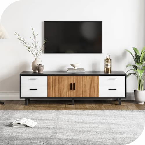 Margaux 65'' Wooden Veneer TV Stand Cabinet Table with 4 Drawers & 2 Cabinets Media Console