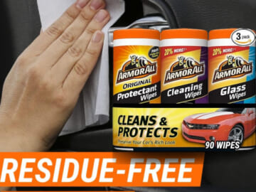 Armor All Car Wipes Multi-Pack, 3-Pack as low as $10.90 Shipped Free (Reg. $19.29) – $3.63/ Canister or $0.12/Wipe, Protectant + Cleaning + Glass Wipes