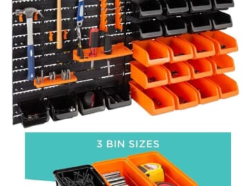 Wall Mounted Storage Rack & Tool Organizer, 44-Piece $29.99 + Free Shipping, w/ 28 Storage Bins, 14 Accessories, Great Gift for Dad