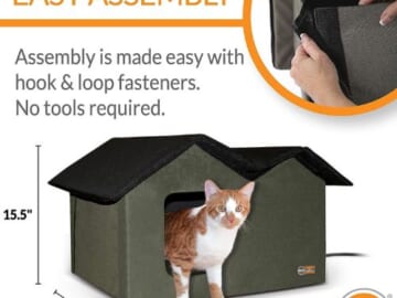 K&H Pet Products Outdoor Heated Extra-Wide Cat House $69.59 After Coupon (Reg. $174) + Free Shipping, Olive/Black 26.5 X 15.5 X 21.5 Inches
