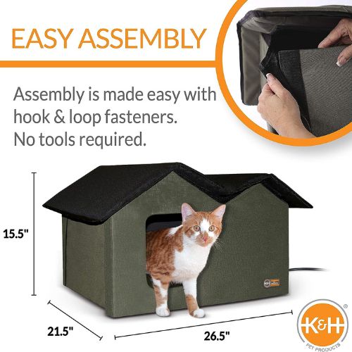 K&H Pet Products Outdoor Heated Extra-Wide Cat House $69.59 After Coupon (Reg. $174) + Free Shipping, Olive/Black 26.5 X 15.5 X 21.5 Inches