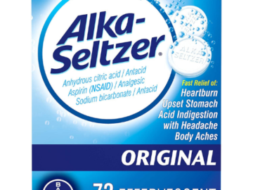 Alka-Seltzer 72-Count Original Effervescent Tablets as low as $5.20 when you buy 4 After Coupon (Reg. $17.36) + Free Shipping – 7¢/Tablet!