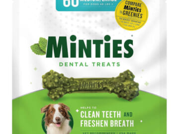 Minties Dental Chews for Dogs, 60-Count as low as $12.71 After Coupon (Reg. $30) + Free Shipping – $0.21/ Chew, For Medium/Large Dogs over 40-lbs