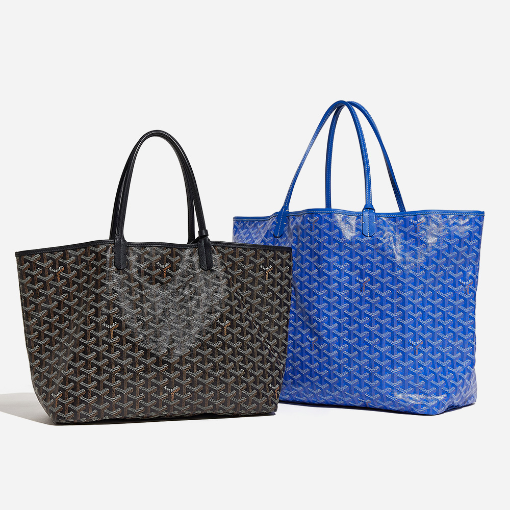 goyard saint louis tote size comparisons showing the saint louis pm and the saint louis gm side by side by FASHIONPHILE