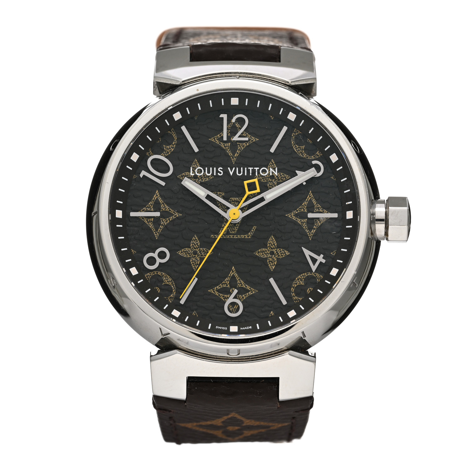 LOUIS VUITTON Stainless Steel Monogram 39mm Tambour Monogram Quartz Watch image of LOUIS VUITTON Stainless Steel Monogram 39mm Tambour Monogram Quartz Watch by FASHIONPHILE