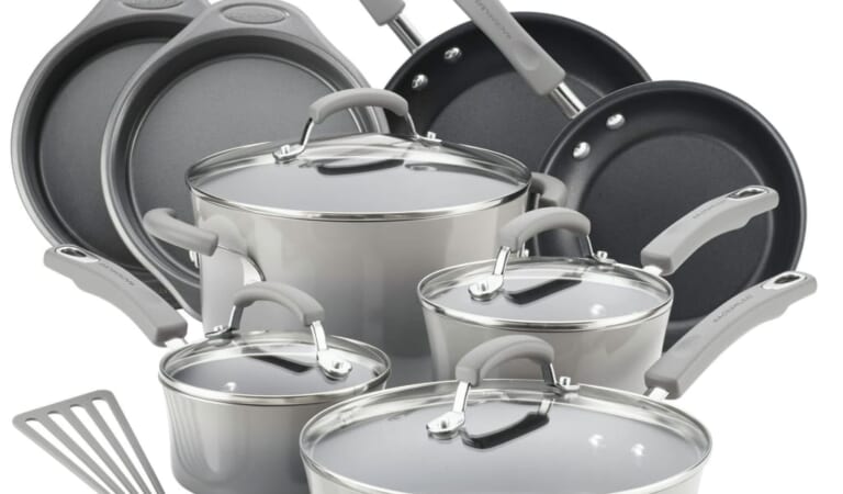 Rachael Ray 15-Piece Hard Enamel Aluminum Nonstick Cookware Set for $79 + free shipping