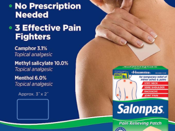 Salonpas 60-Count Pain Relieving Patches as low as $5 when you buy 4 After Coupon (Reg. $11) + Free Shipping – 8¢/Patch