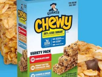 Quaker Chewy Lower Sugar Granola Bars, 3-Flavor Variety Pack, 58-Count as low as $9.50 Shipped Free (Reg. $16) – 16¢/Bar