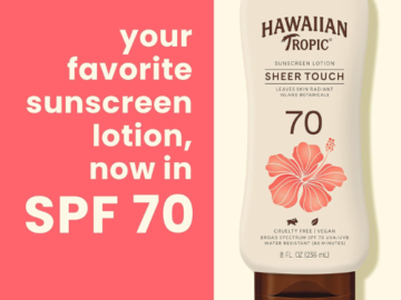 Hawaiian Tropic Mango Scent Sheer Touch Lotion Sunscreen SPF 70, 8 Oz as low as $5.39 After Coupon (Reg. $15) + Free Shipping
