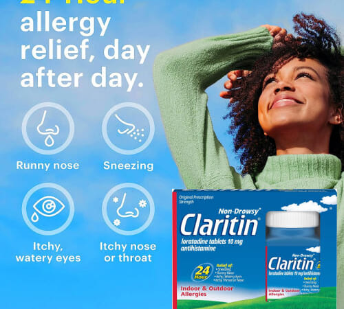 Claritin 24 Hour Allergy Tablets, Non-Drowsy, 10mg, 100-Count as low as $13.20 After Coupon (Reg. $24) +  Free Shipping – $0.13/Tablet
