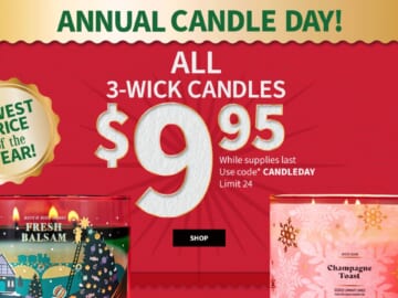 Bath & Body Works | $9.95 3-Wick Candles Ends Today!