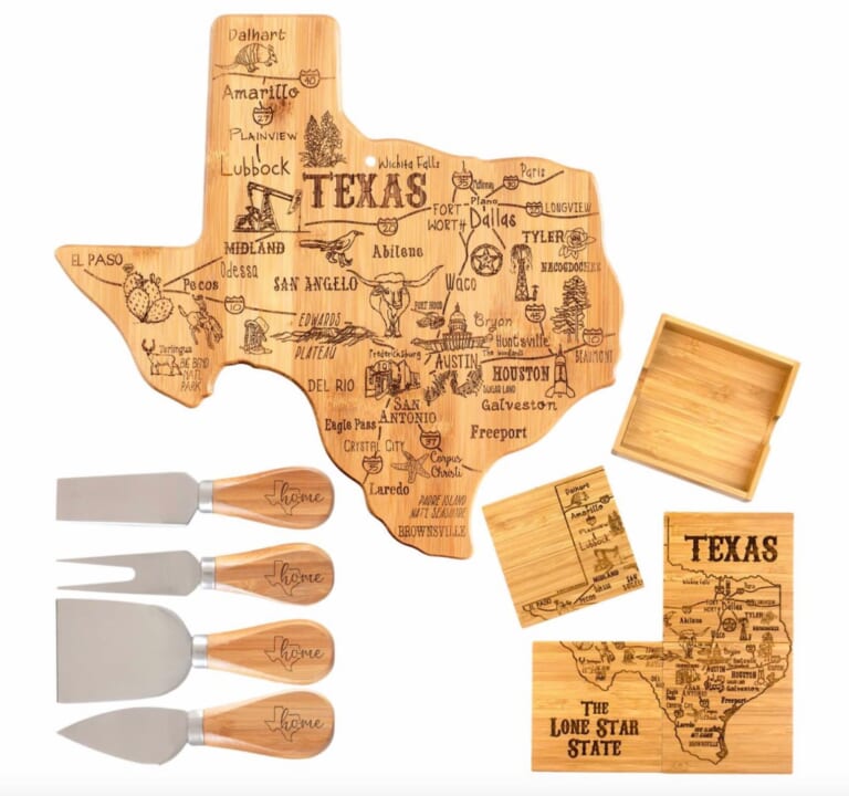 Totally Bamboo State Board Coaster & Cheese Knives Set