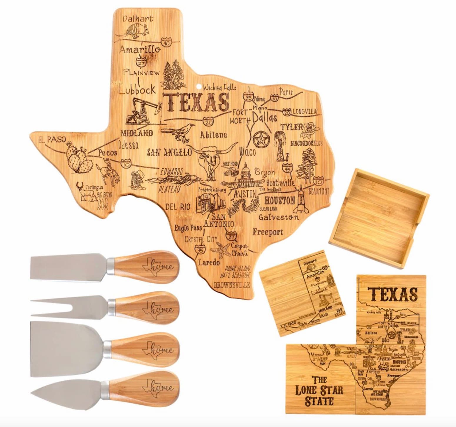 Totally Bamboo State Board Coaster & Cheese Knives Set