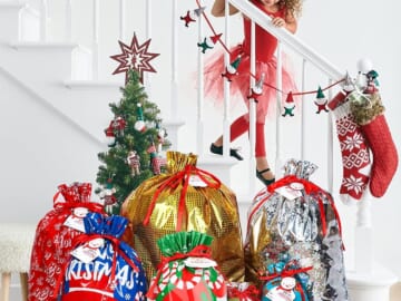 Christmas Drawstring Gift Bags with Tags, 40-Pack $14.99 After Code (Reg. $24.99) – $0.38 Each, 8 Sizes & 8 Designs, Makes Wrapping Easy